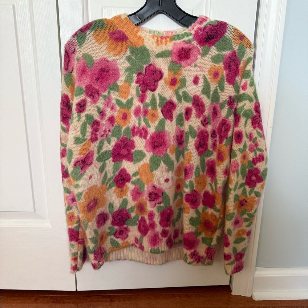 Sezane Floral Sweater - Pink, Green, and Orange